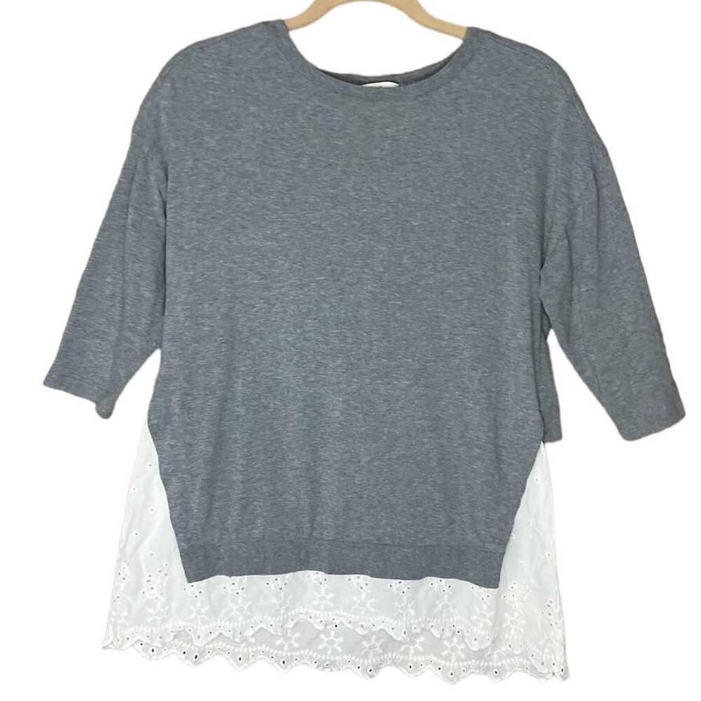 Matilda Jane In The Clouds Top Crop Sleeve Gray White Eyelet Layer SZ Small